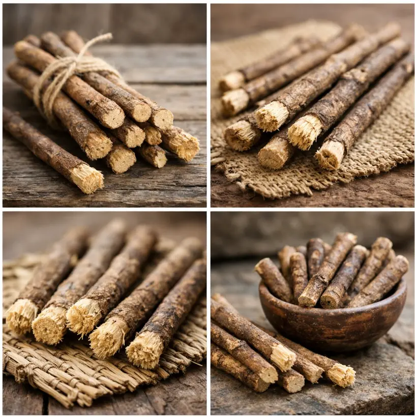 Natural chewing sticks with softened, fibrous brush tips